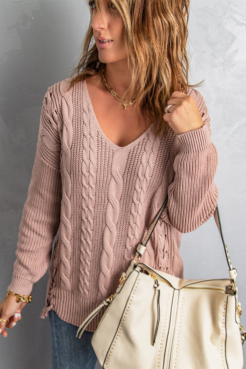 Love Letters Cable Knit Lace Up Sweater